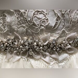 Kleinfeld Wedding Gown Sash Belt Silver Swarovski Crystals Satin Ivory NWOT